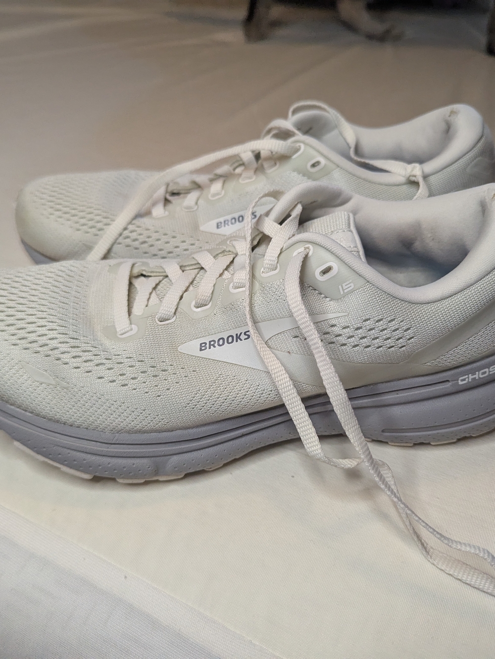 Brooks Ghost 15 Running Shoes - White and Light Gray